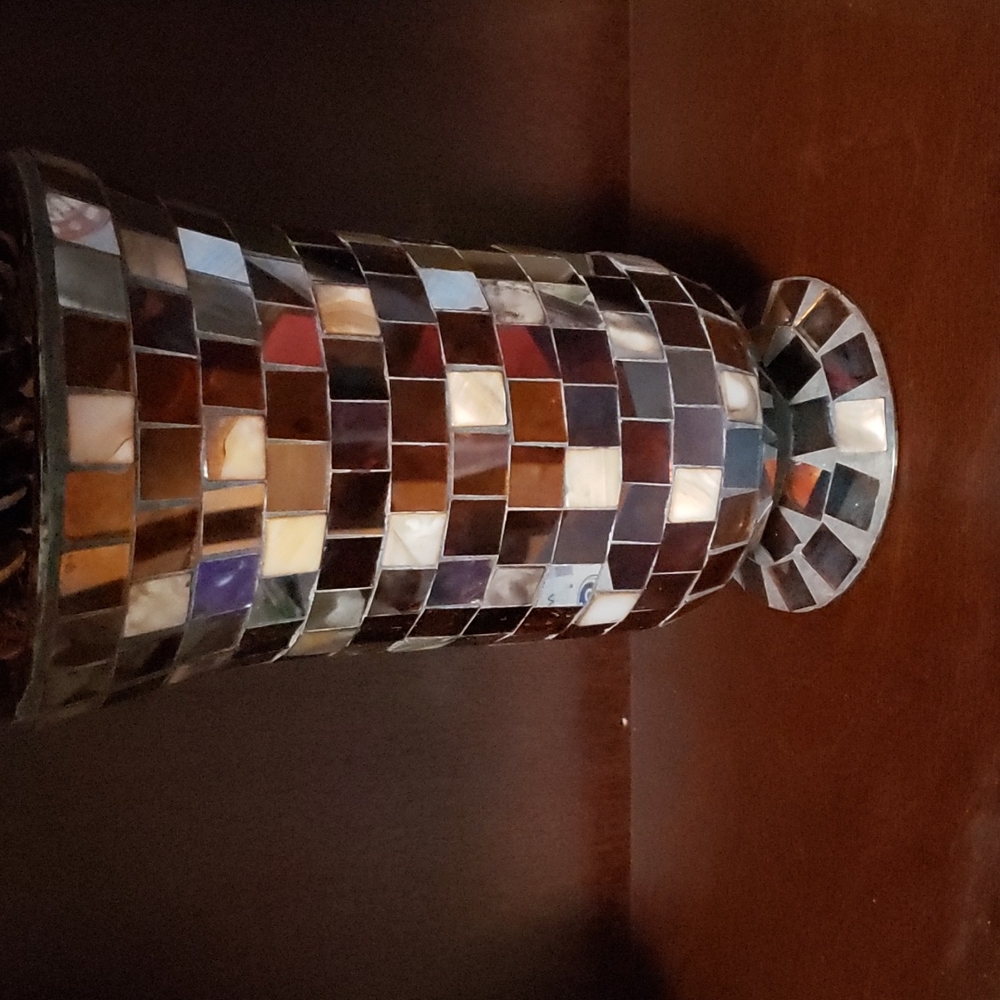 Multi Brown/Cream tile glass vase